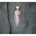 front hanging copper, pink and gray agate gemstone accented with twisted wire and beads on 18 inch 3mm navajo pearls with lobster clasp